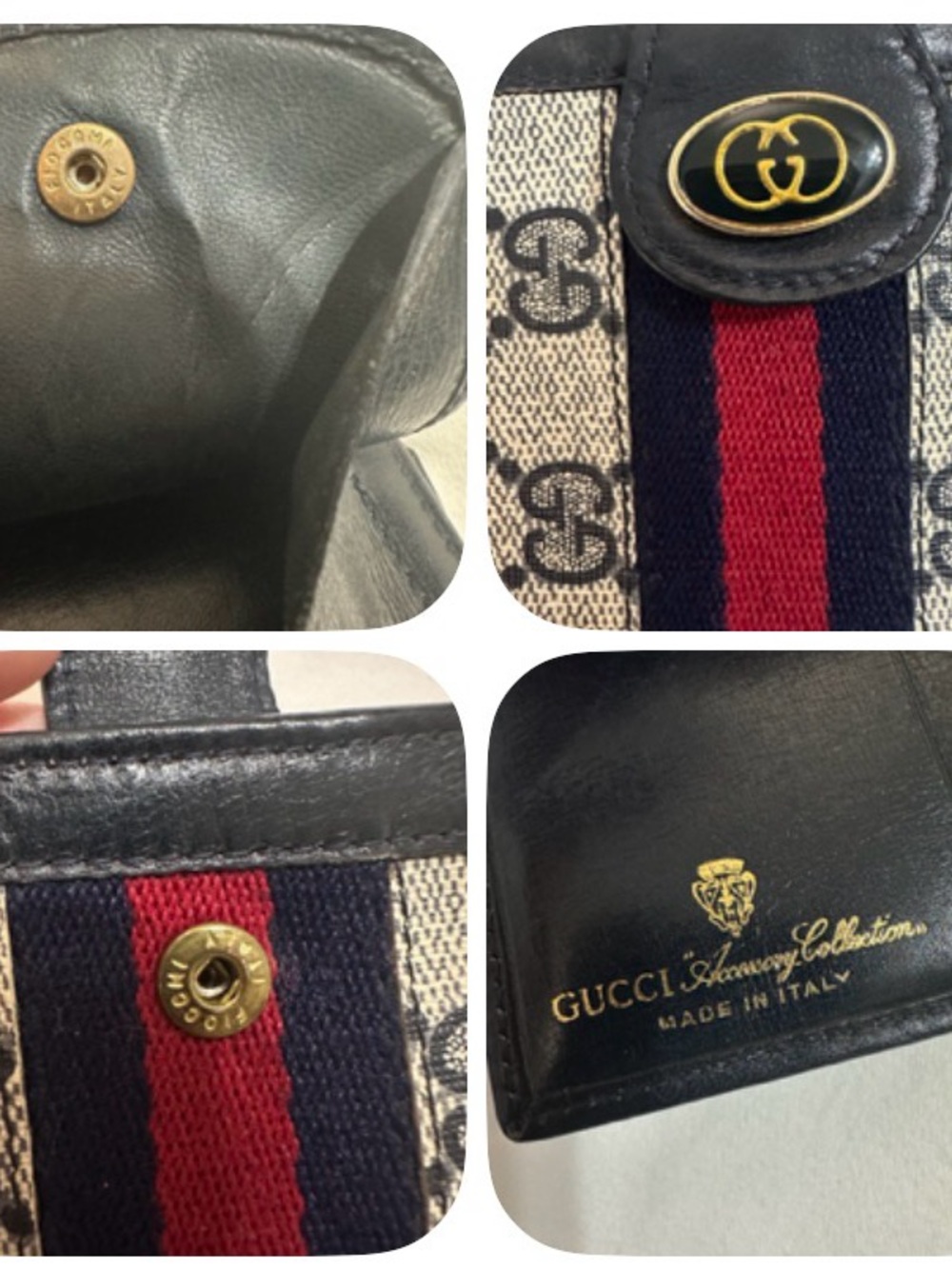 VINTAGE GUCCI GG SUPREME RACING STRIPE WEB WALLET BIFOLD CANVAS LEATHER SHERRY - Picture 10 of 14